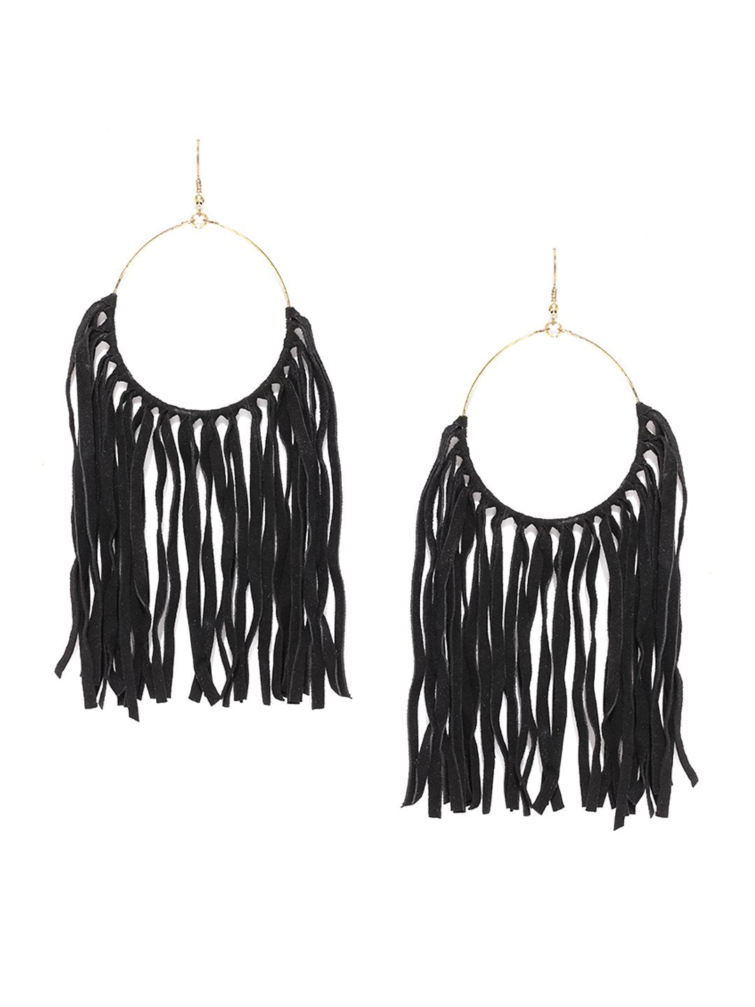 Black toned suede drop earrings