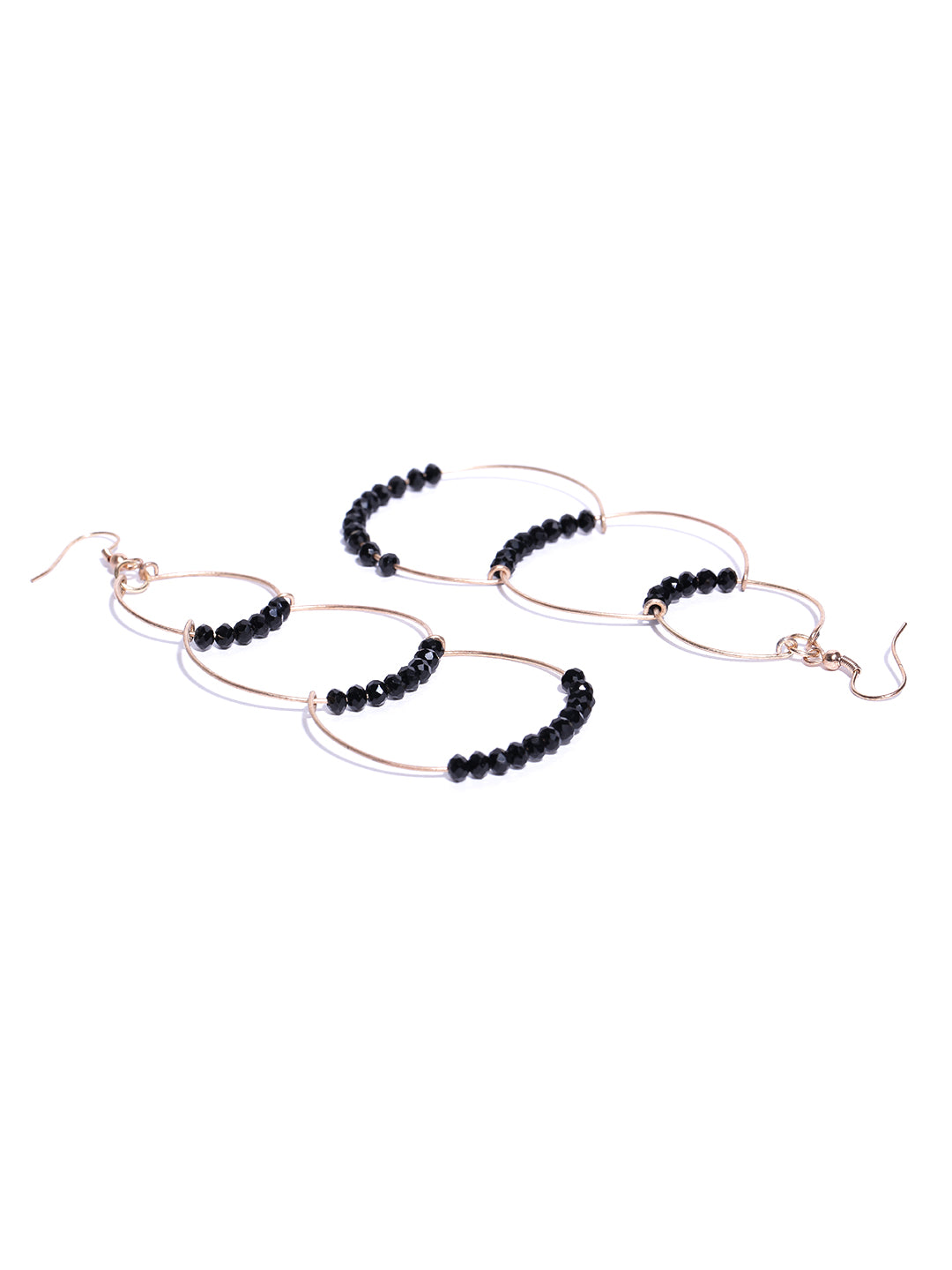 Gold toned black beads drop earrings