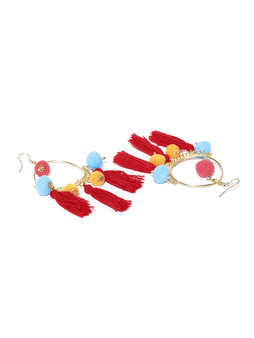 Blueberry gold toned tassel & pom pom earrings
