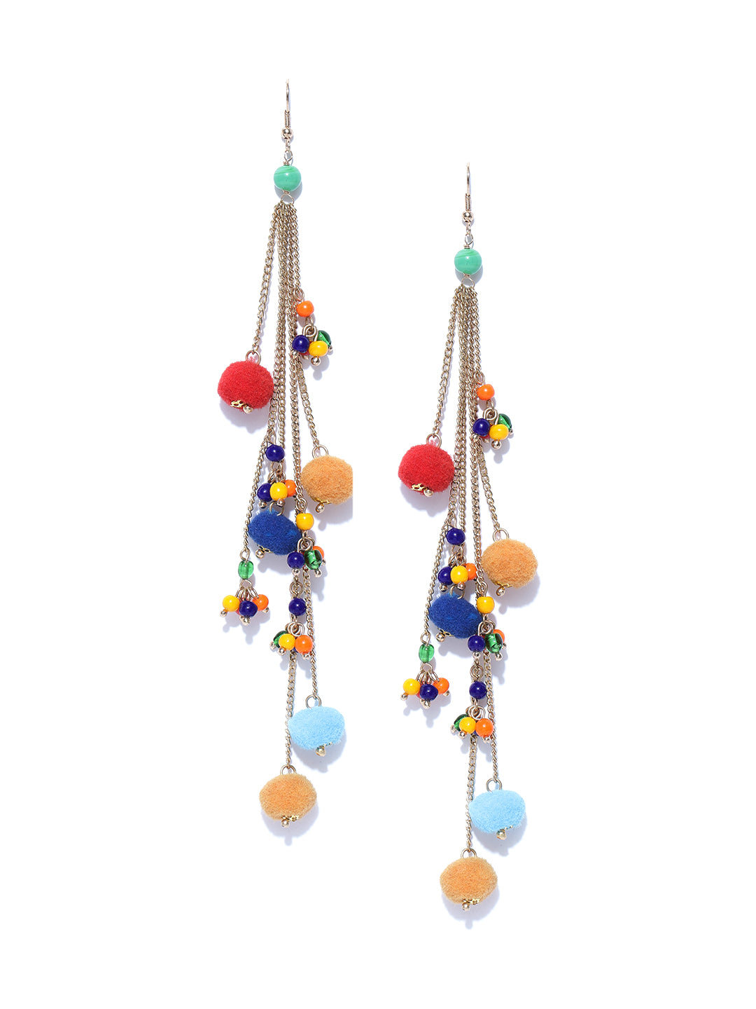 Gold toned pom pom drop earrings