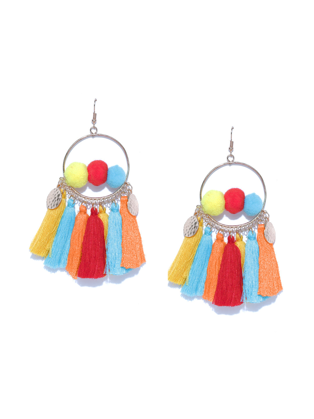 Blueberry Multicoloured Pom Pom and Tassel Earrings