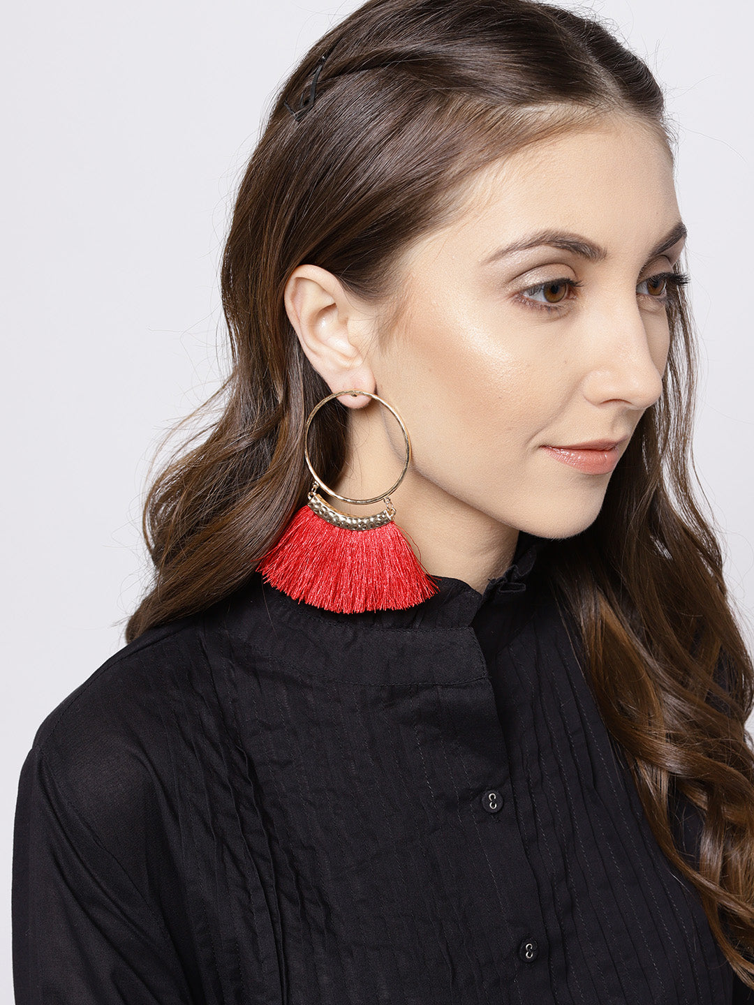 Blueberry gold and maroon tassel drop earrings
