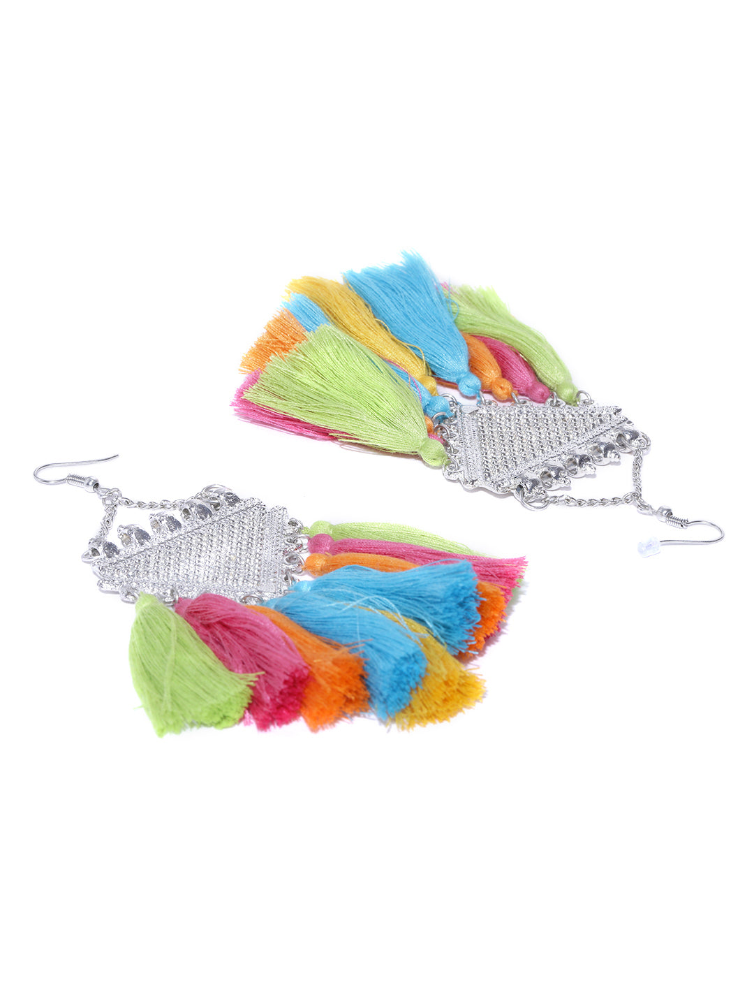 Blueberry silver toned and multi tassel drop earrings