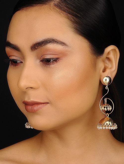 Gold plated handcrafted jhumki drop earrings