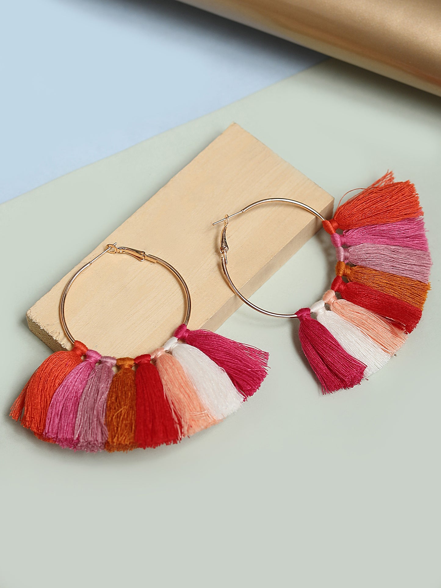 Blueberry multicoloured tasseled hoop earrings