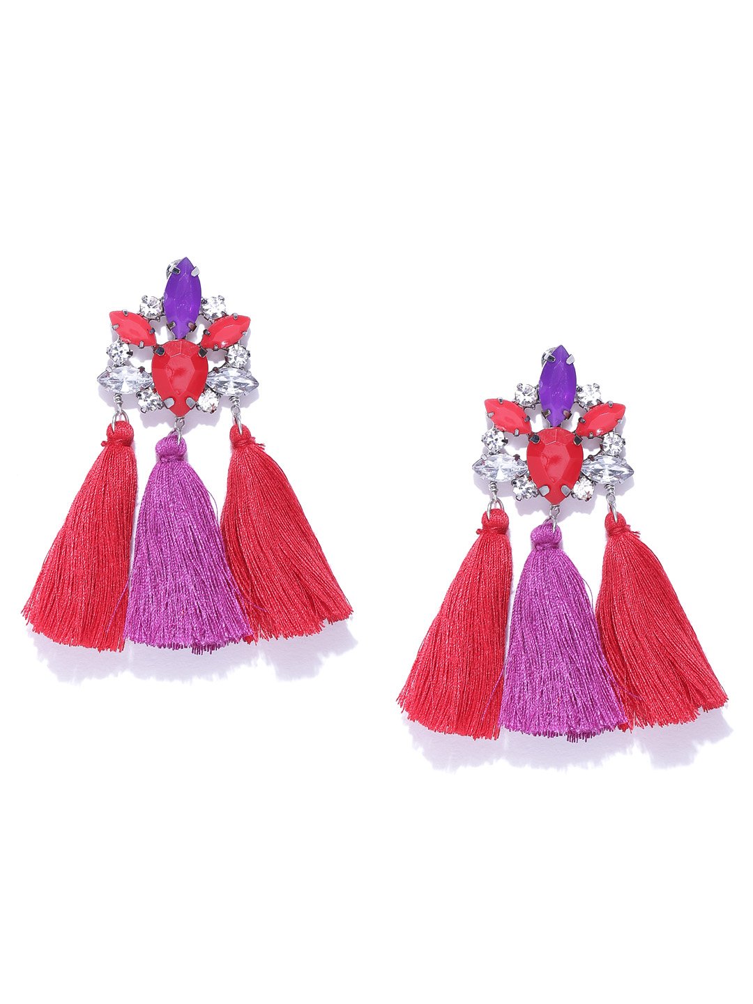 Blueberry stone studded tassel drop earrings