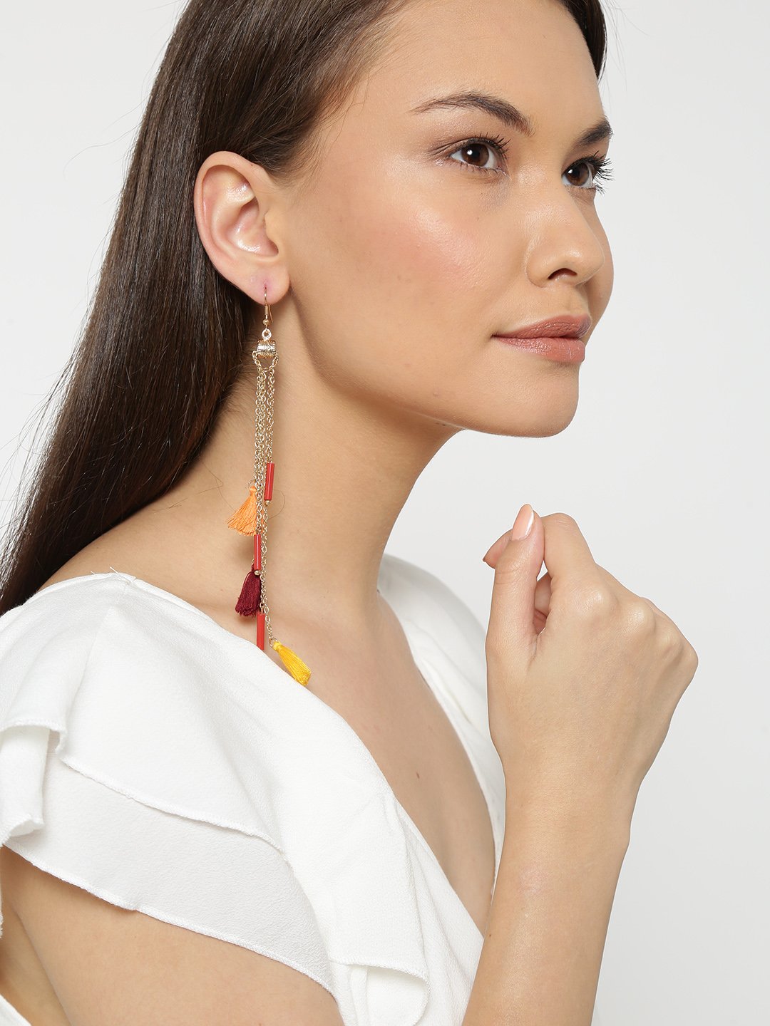Blueberry Gold Toned Tassel Drop Earrings