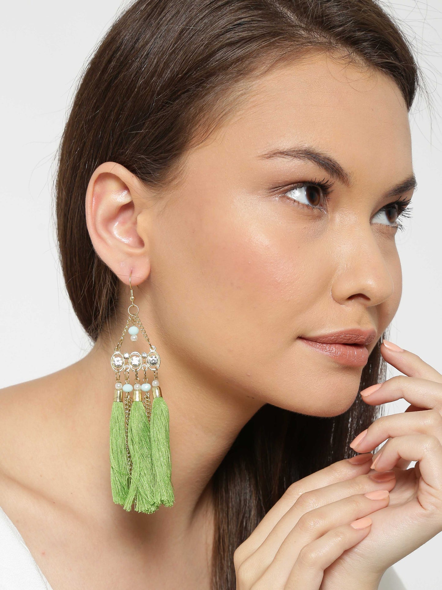 Blueberry Gold Toned Tassel Drop Earrings