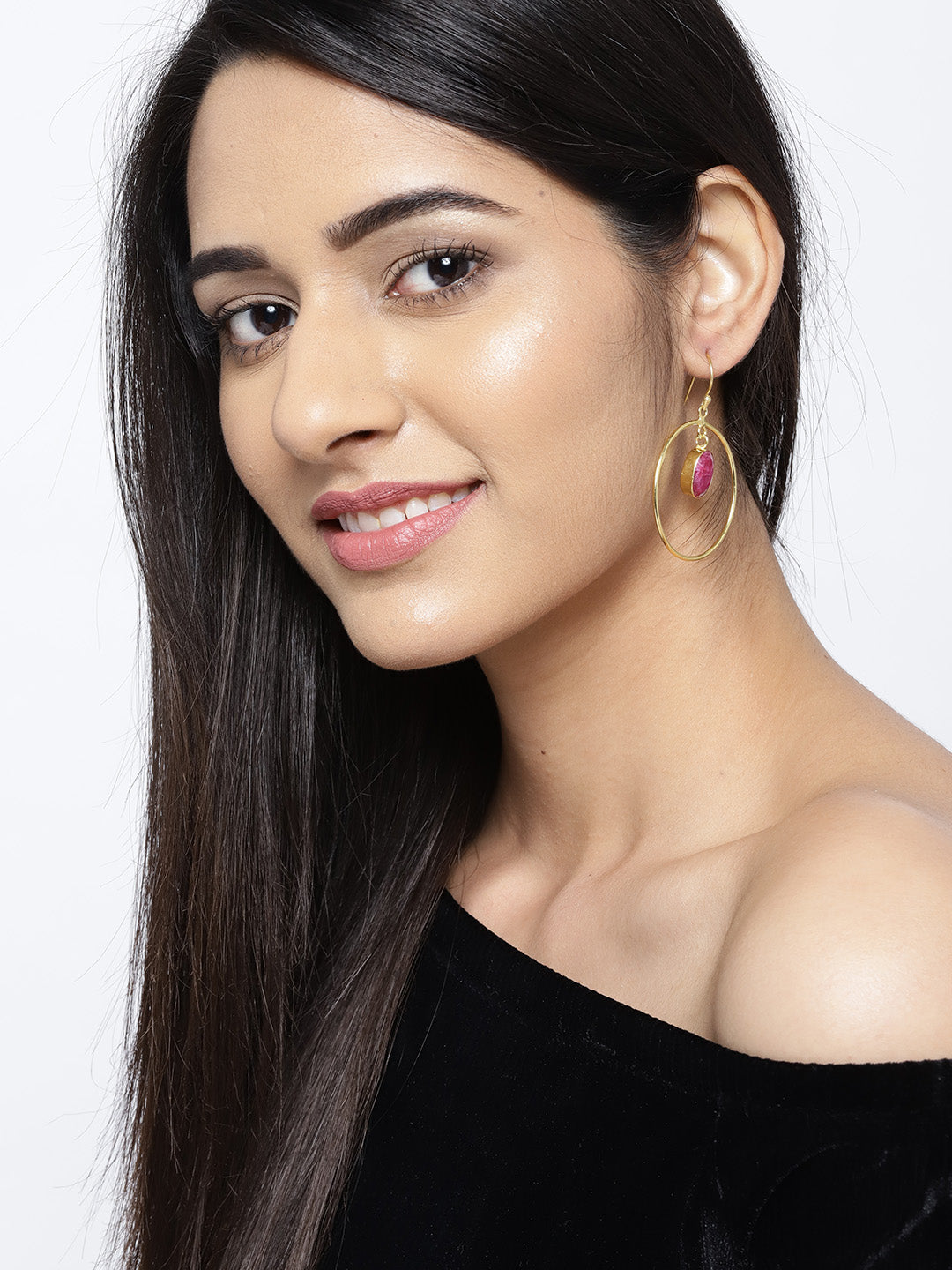 Blueberry gold plated natural stone detailing drop earring