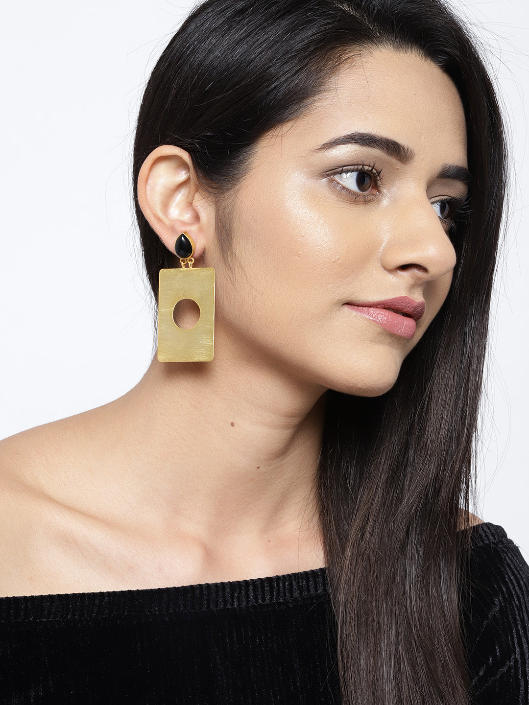 Blueberry gold plated agate stone detailing drop earring