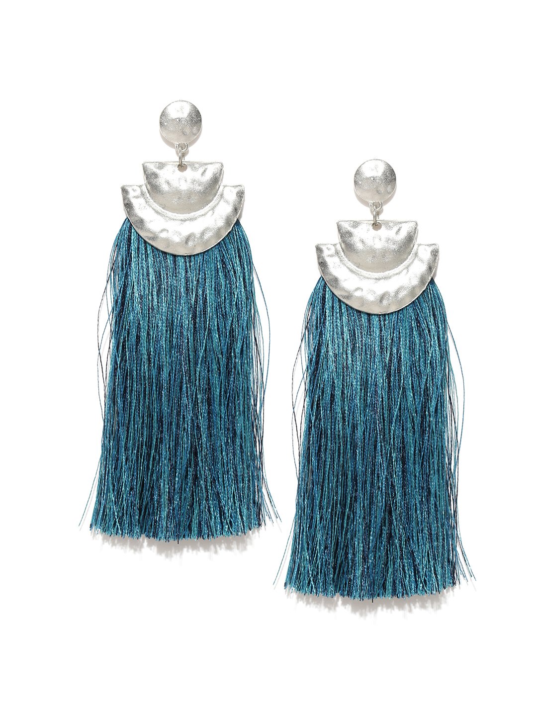 Blueberry blue tasseled drop earrings