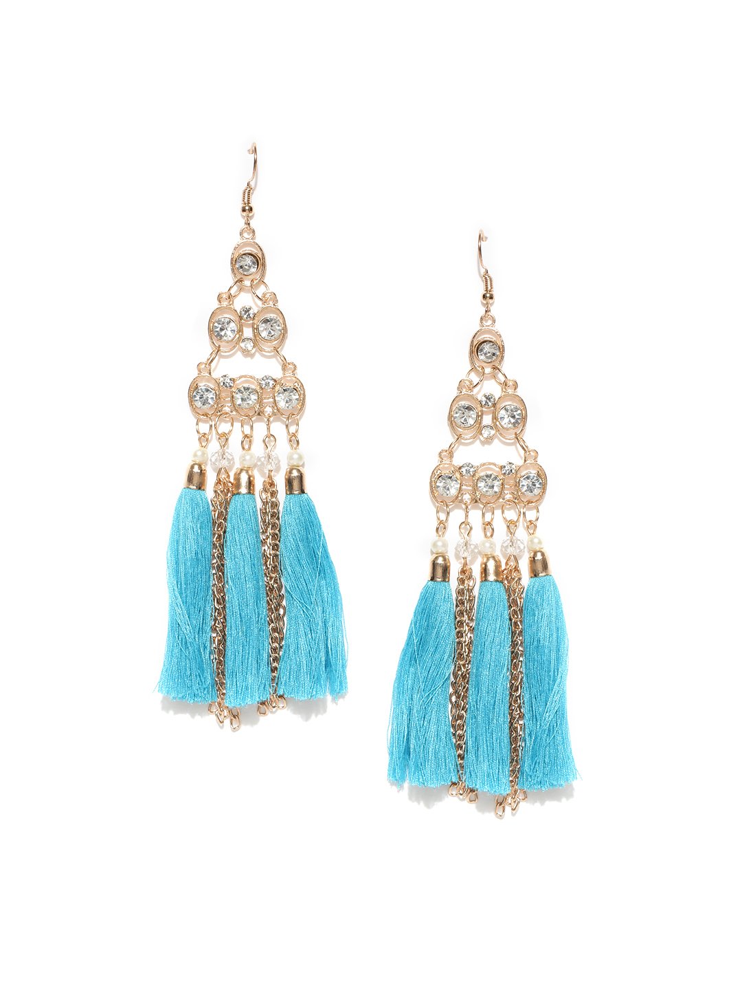 Blueberry gold toned and blue tassel drop earrings
