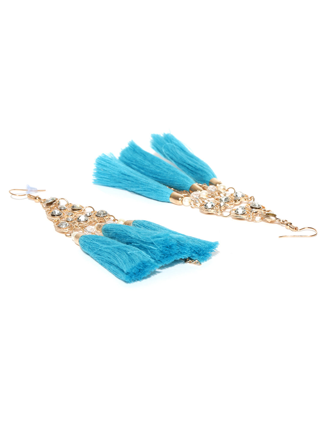 Blueberry gold toned and blue tassel drop earrings