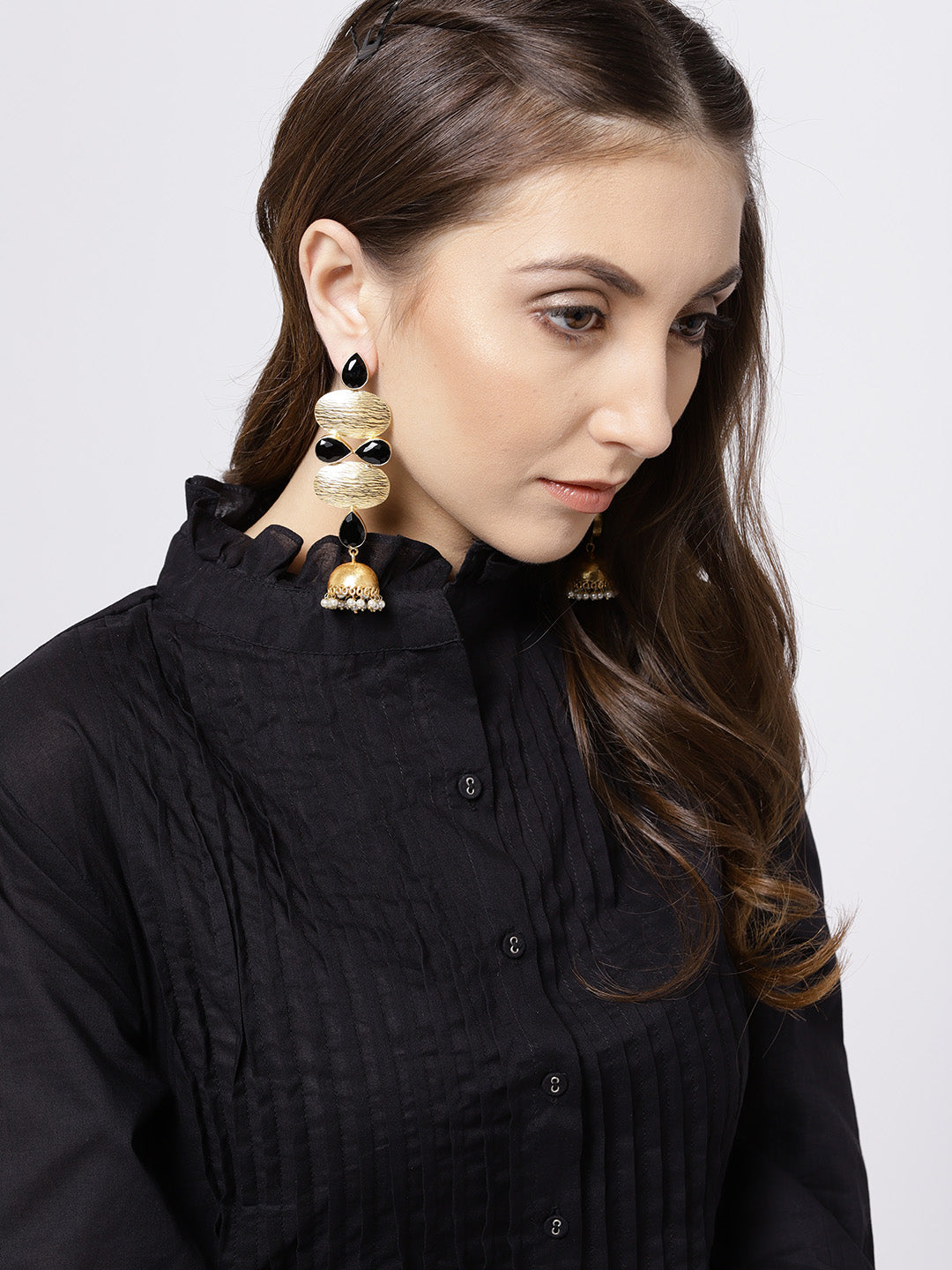 Blueberry gold plated jhumka detailing drop earring