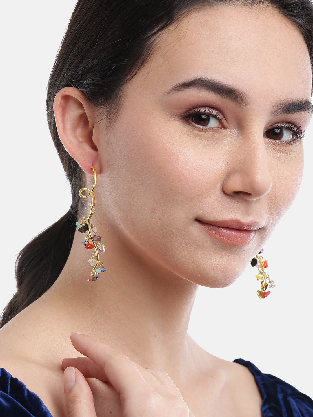 Blueberry gold plated multi beads detailing drop earring