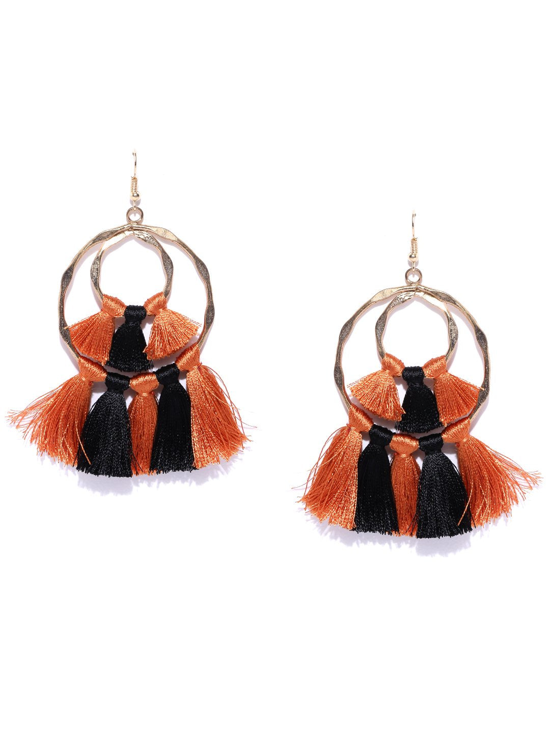 Blueberry gold toned & black tassel drop earrings