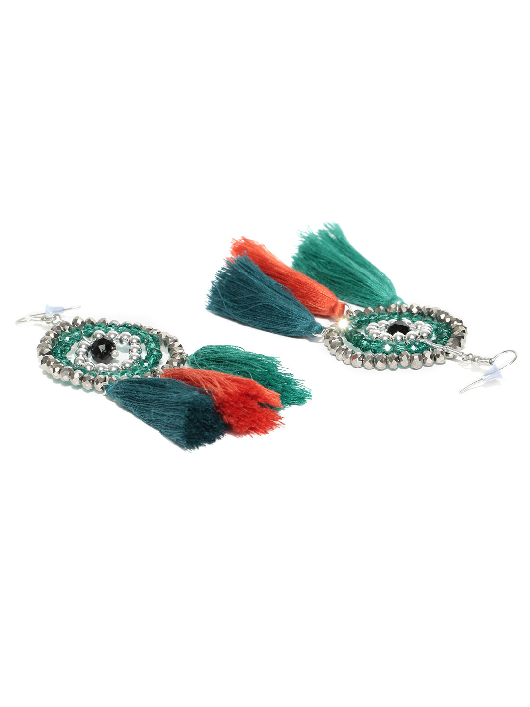 Blueberry concentric beads and tassel drop earrings