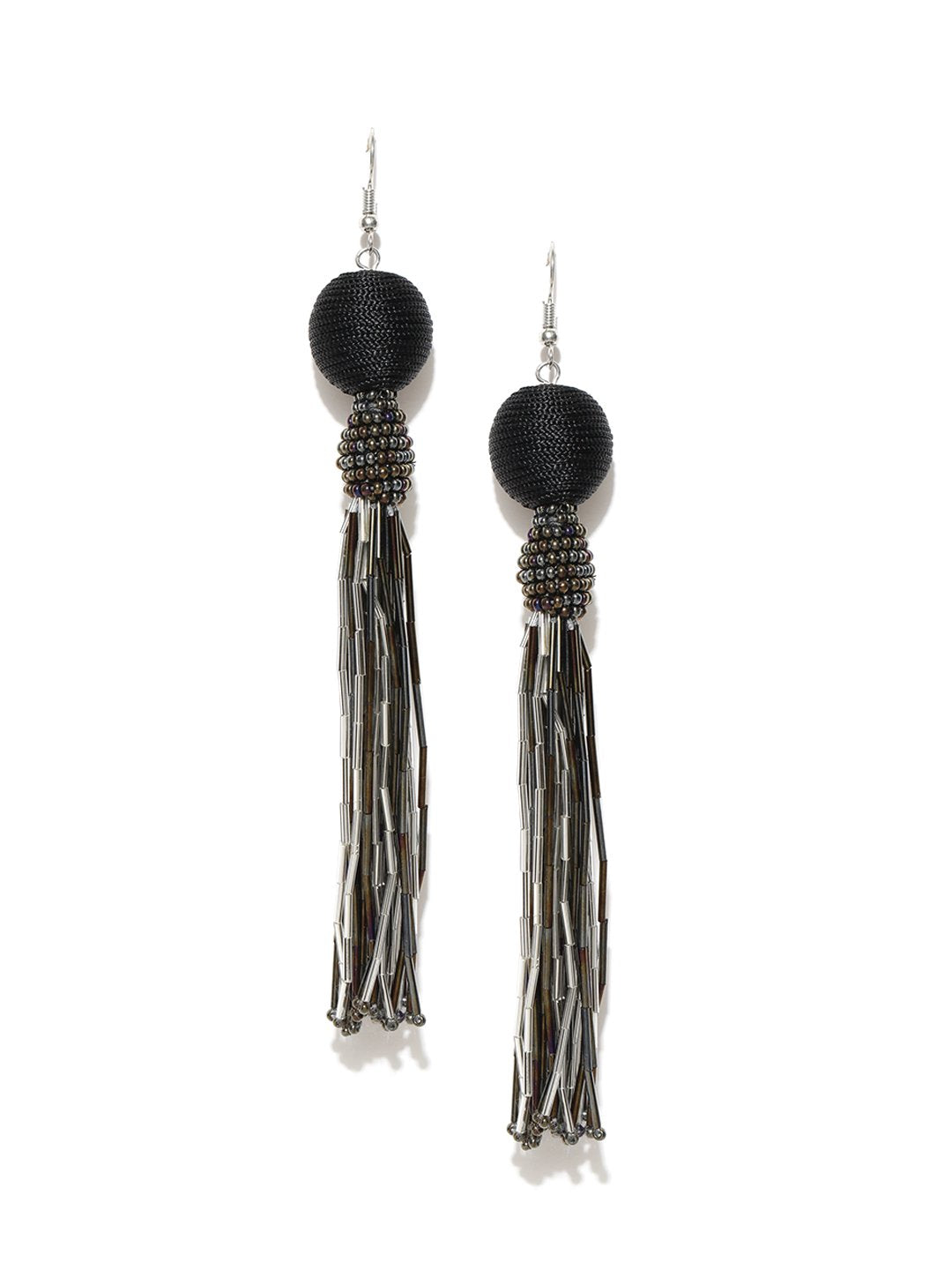 Blueberry silver beaded tassel earrings