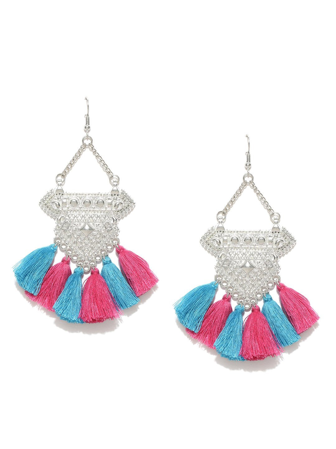 Blueberry oxidized silver and tassel drop earrings