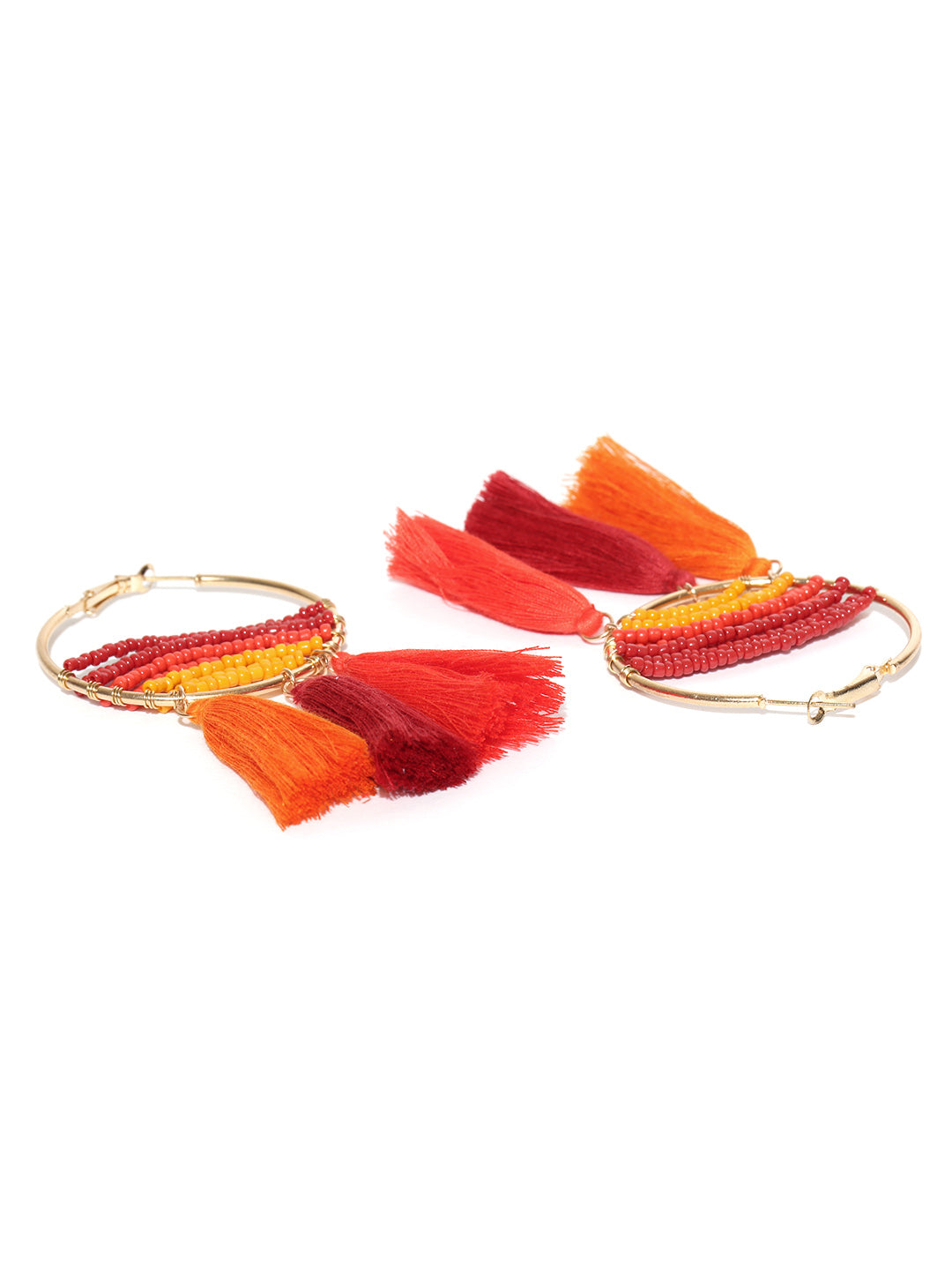 Blueberry multicoloured tassel drop hoop earrings