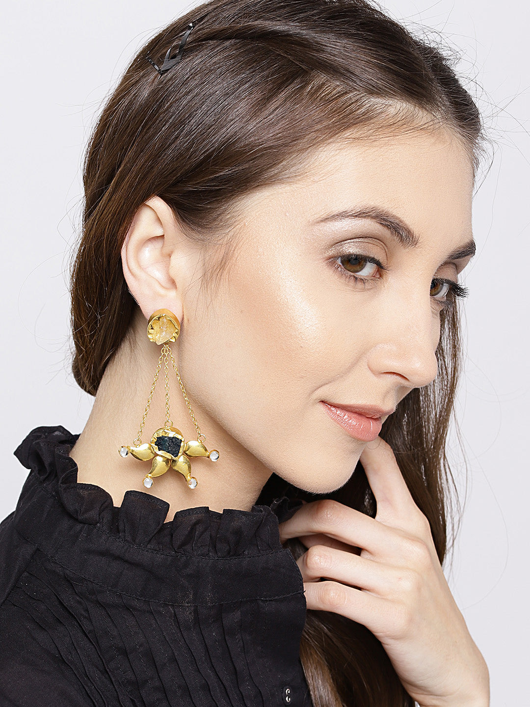 Blueberry gold polished handcrafted drop earrings
