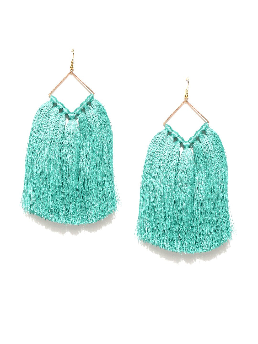 Blueberry teal tasseled drop earrings