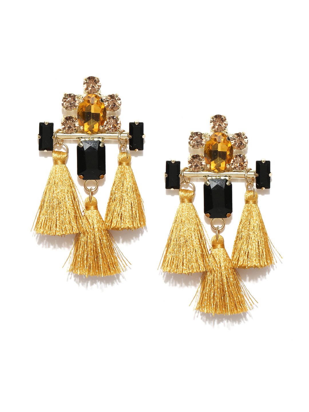 Blueberry mustard tassel drop earrings