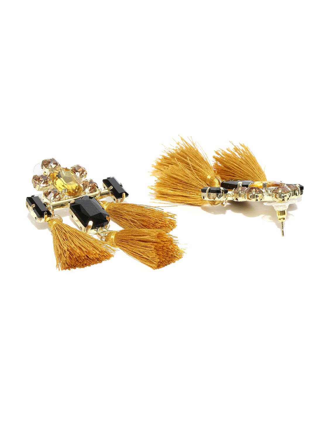 Blueberry mustard tassel drop earrings
