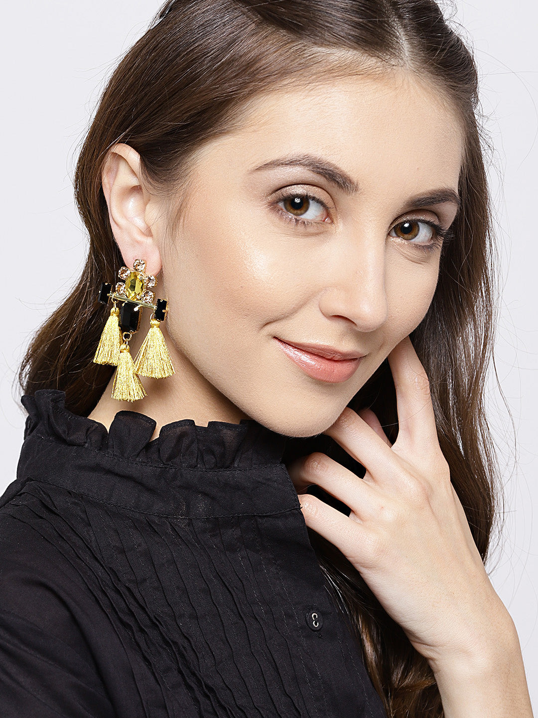 Blueberry mustard tassel drop earrings