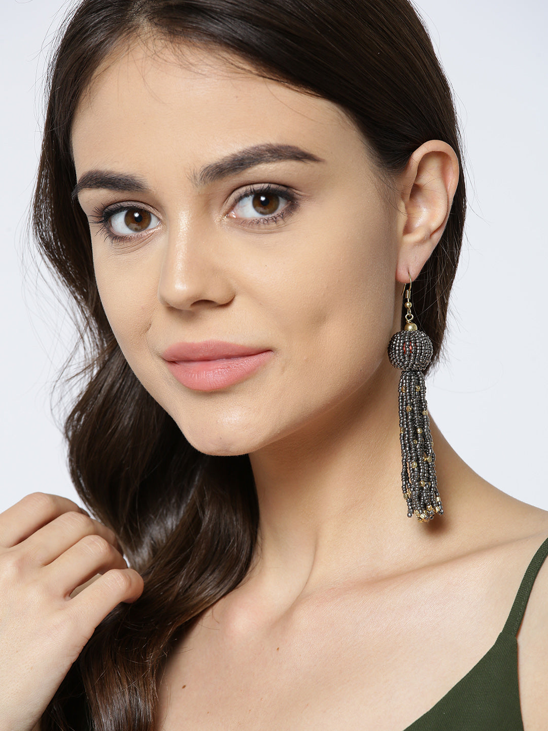 Blueberry black beads tassel drop earring