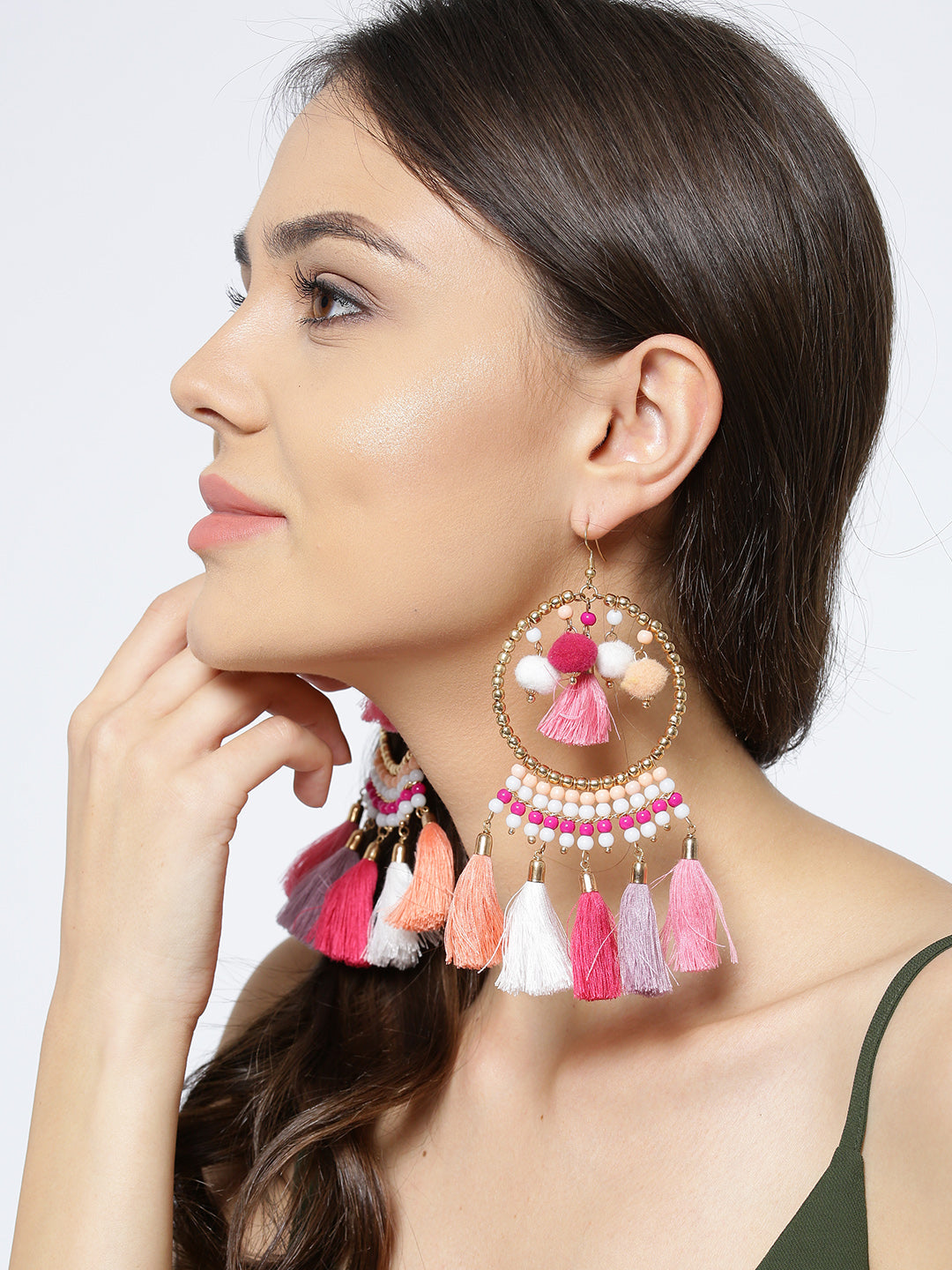 Blueberry multi coloured tassel drop earring