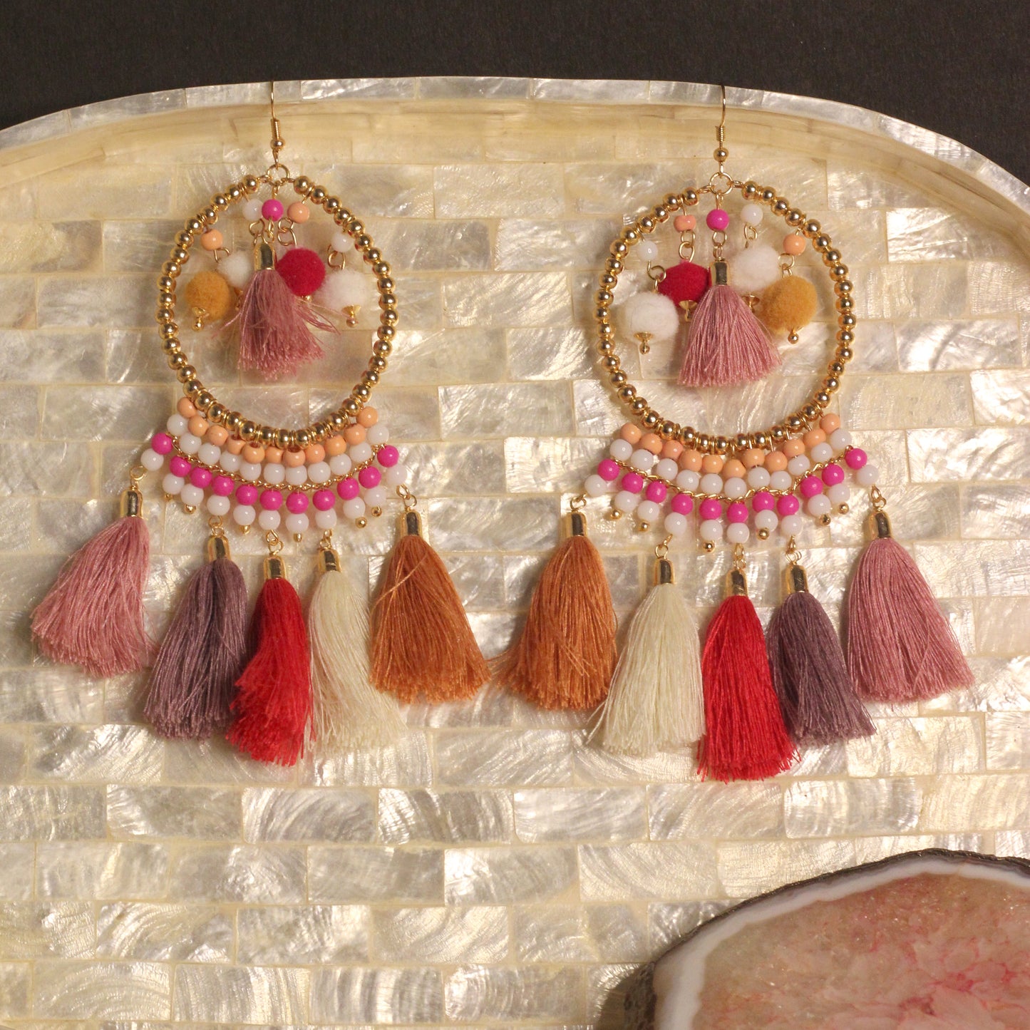 Blueberry multi coloured tassel drop earring