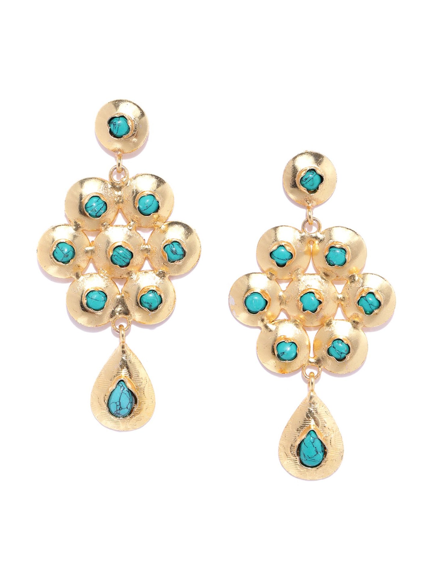 Blueberry golden drop earring has green stone studded