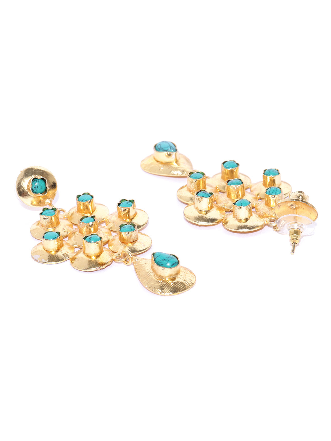 Blueberry golden drop earring has green stone studded