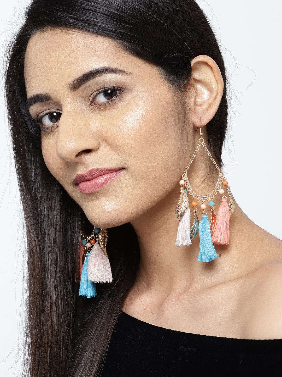 Blueberry multi color tassel drop earring