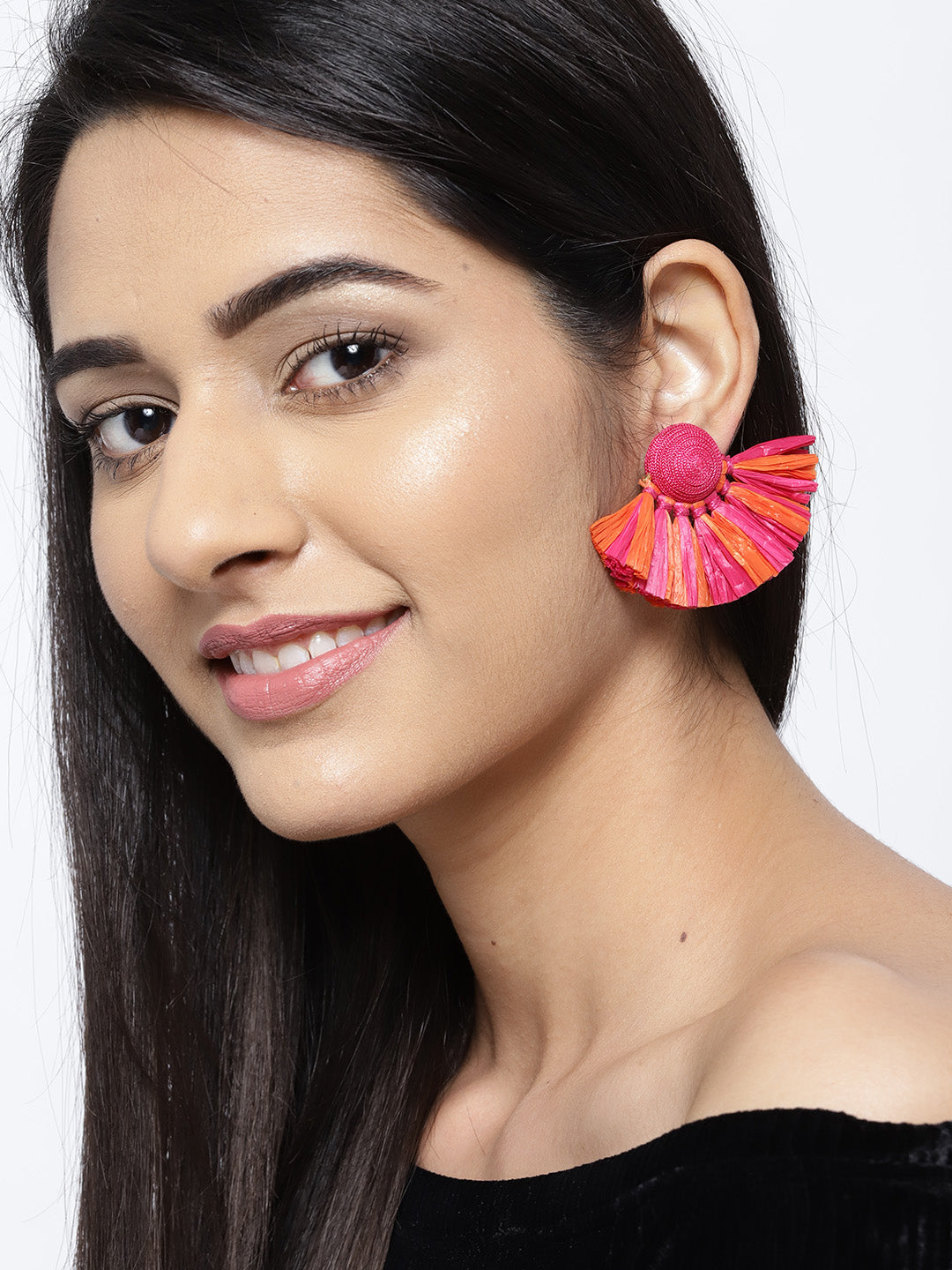 Blueberry orange/pink tassel drop earring