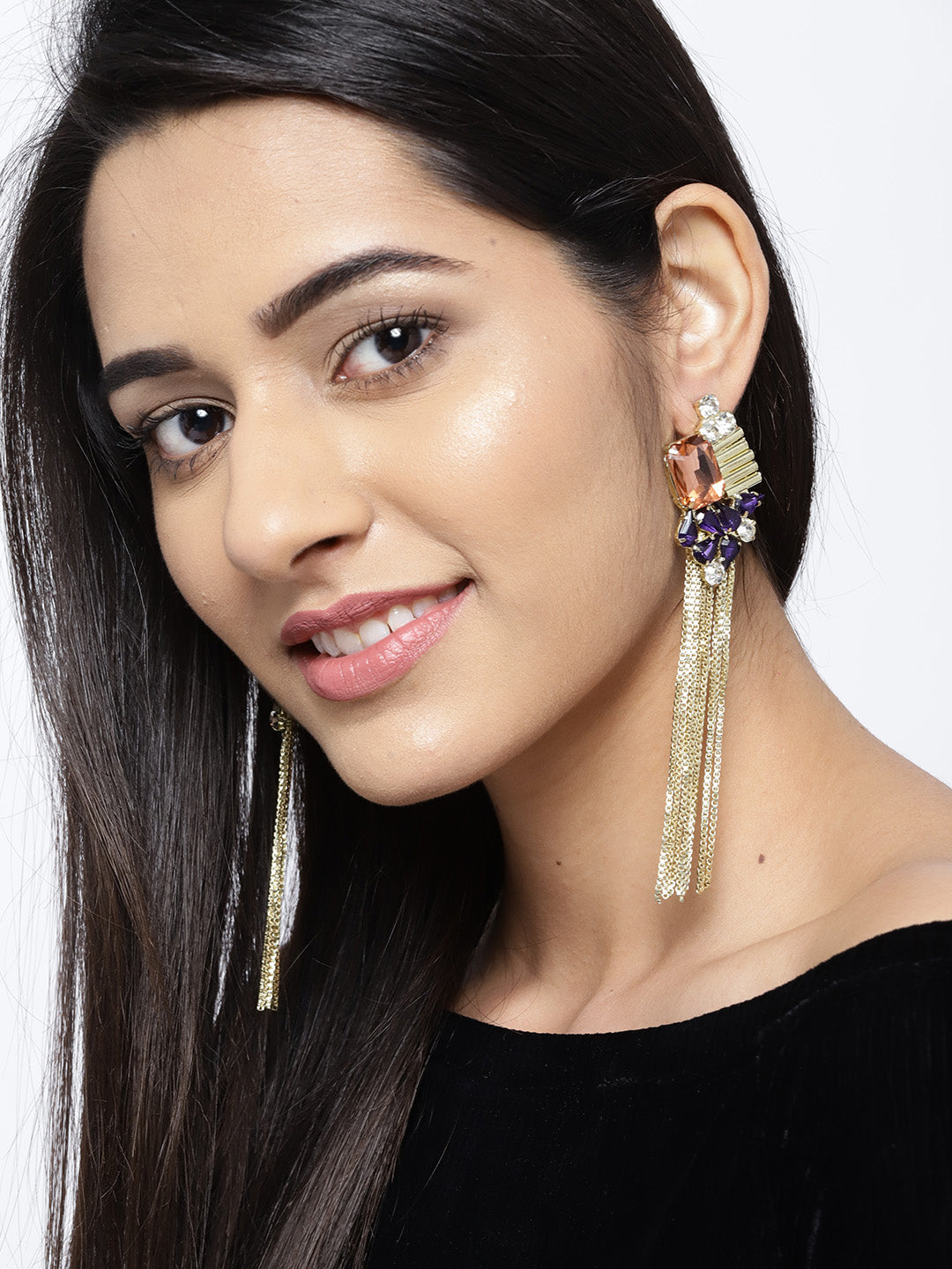 Blueberry multi color stone detailing drop earring