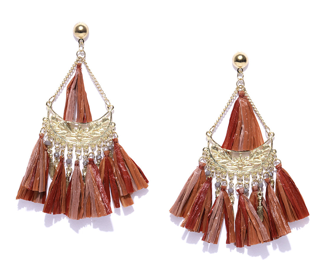 Blueberry gold plated multi color taseel detailing drop earring