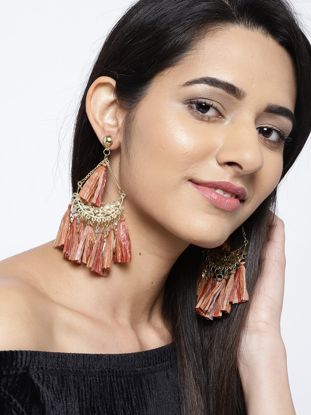 Blueberry gold plated multi color taseel detailing drop earring