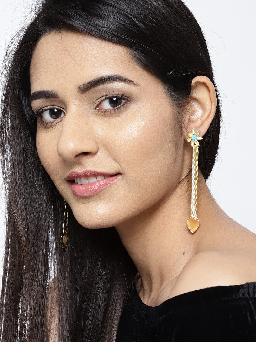 Blueberry gold plated agate sone detailing drop earring