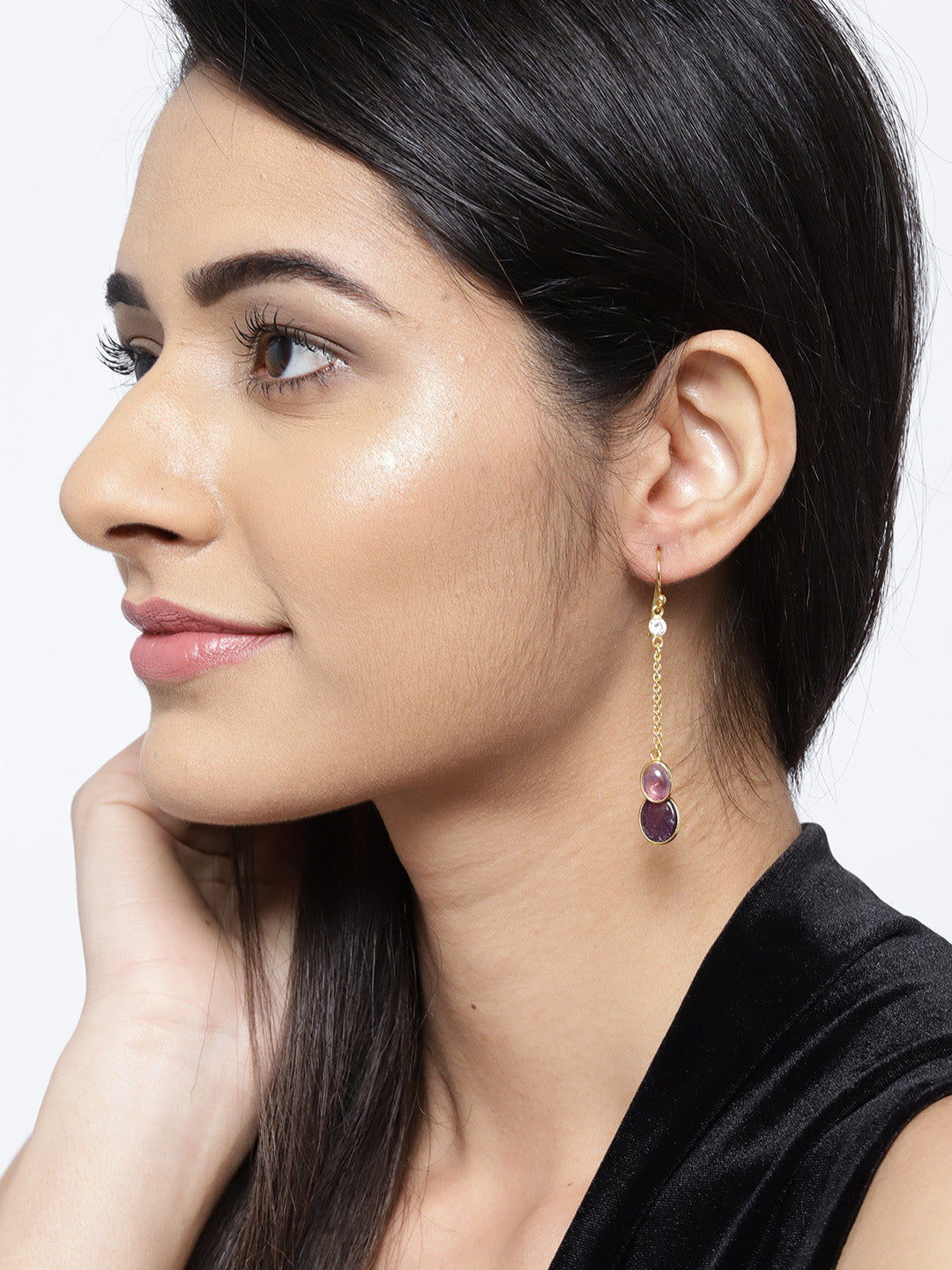 Blueberry gold plated chain drop earring