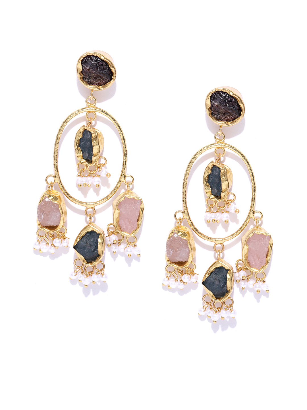 Blueberry gold plated multi color stone detailing drop earring