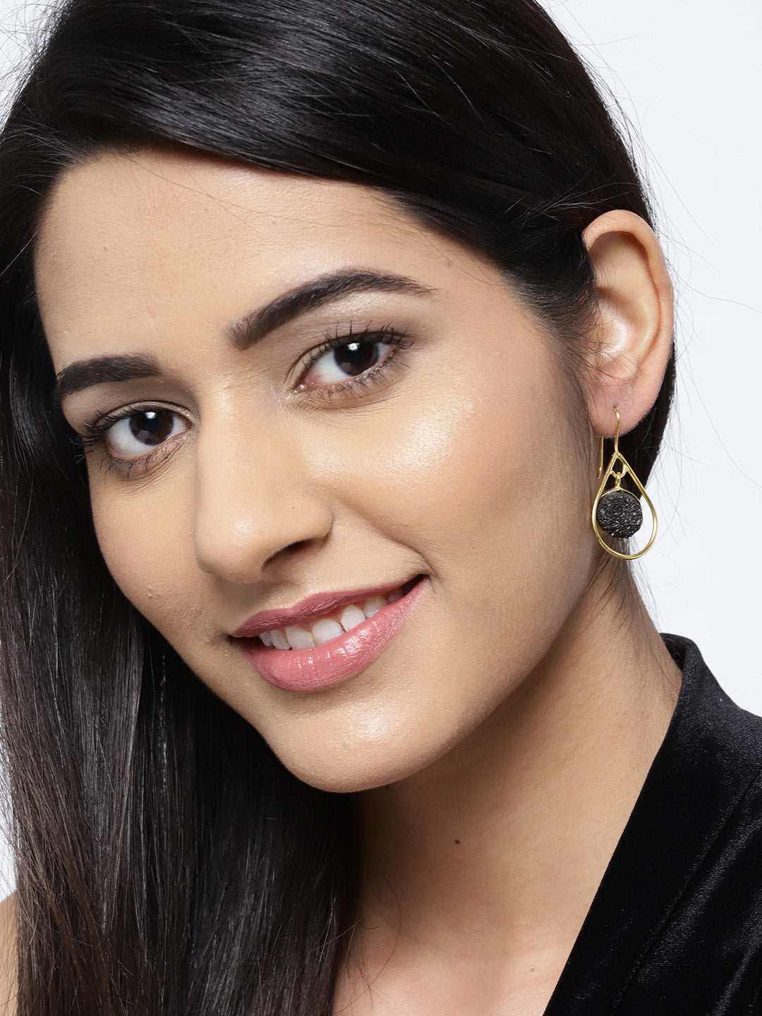 Blueberry gold plated agate stone detailing drop earring