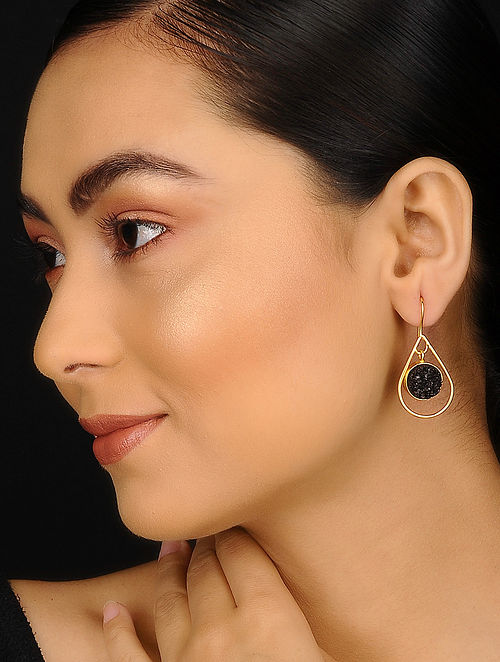 Blueberry gold plated agate stone detailing drop earring