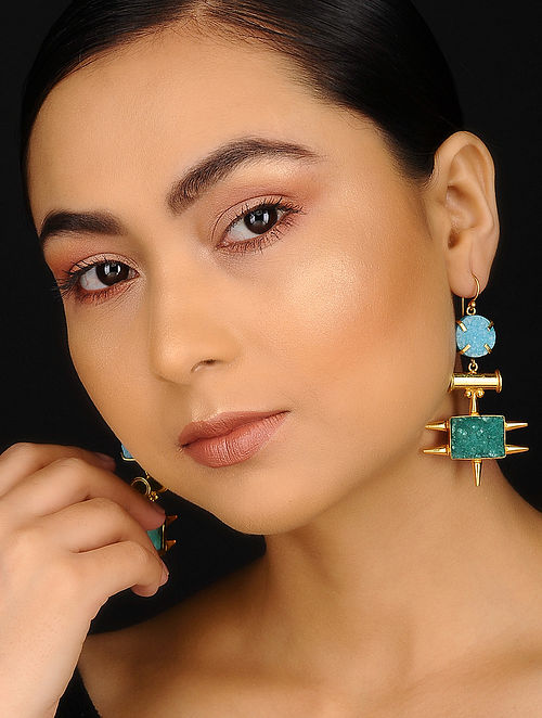 Blueberry gold plated agate stone detailing drop earring