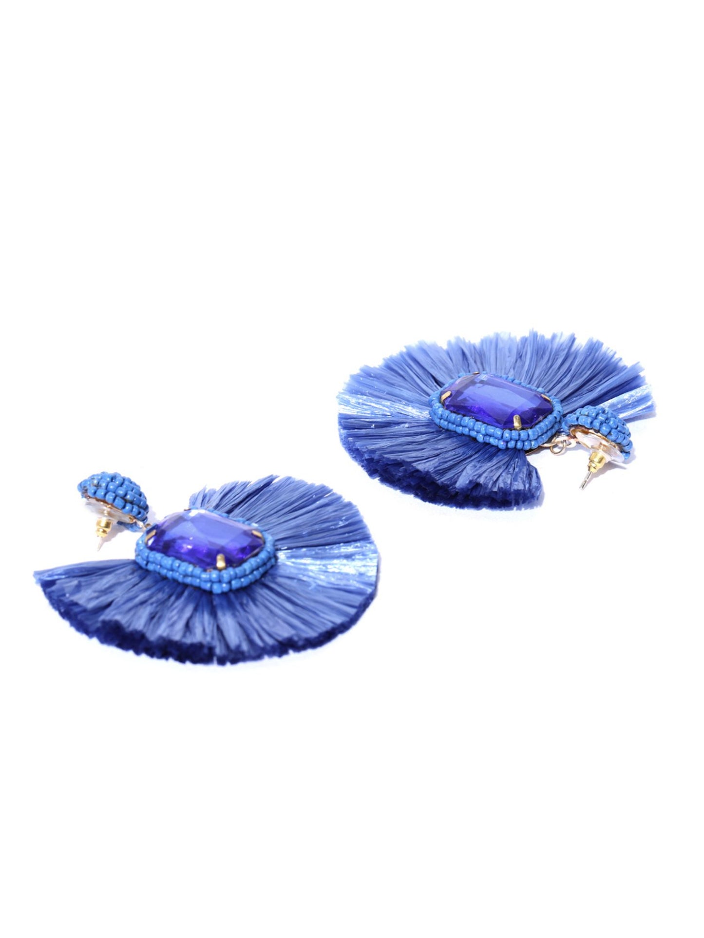 Blueberry blue raffia tassel drop earring