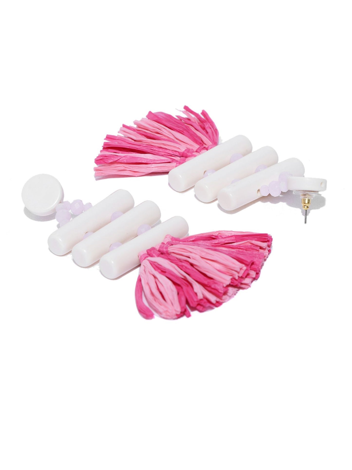 Blueberry pink raffia tassel drop earring