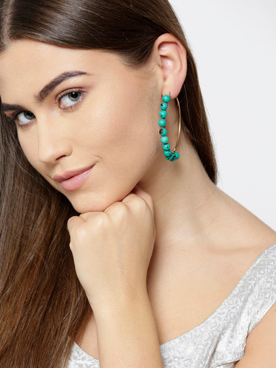 Blueberry turquoise blue beaded detailing hoop earring
