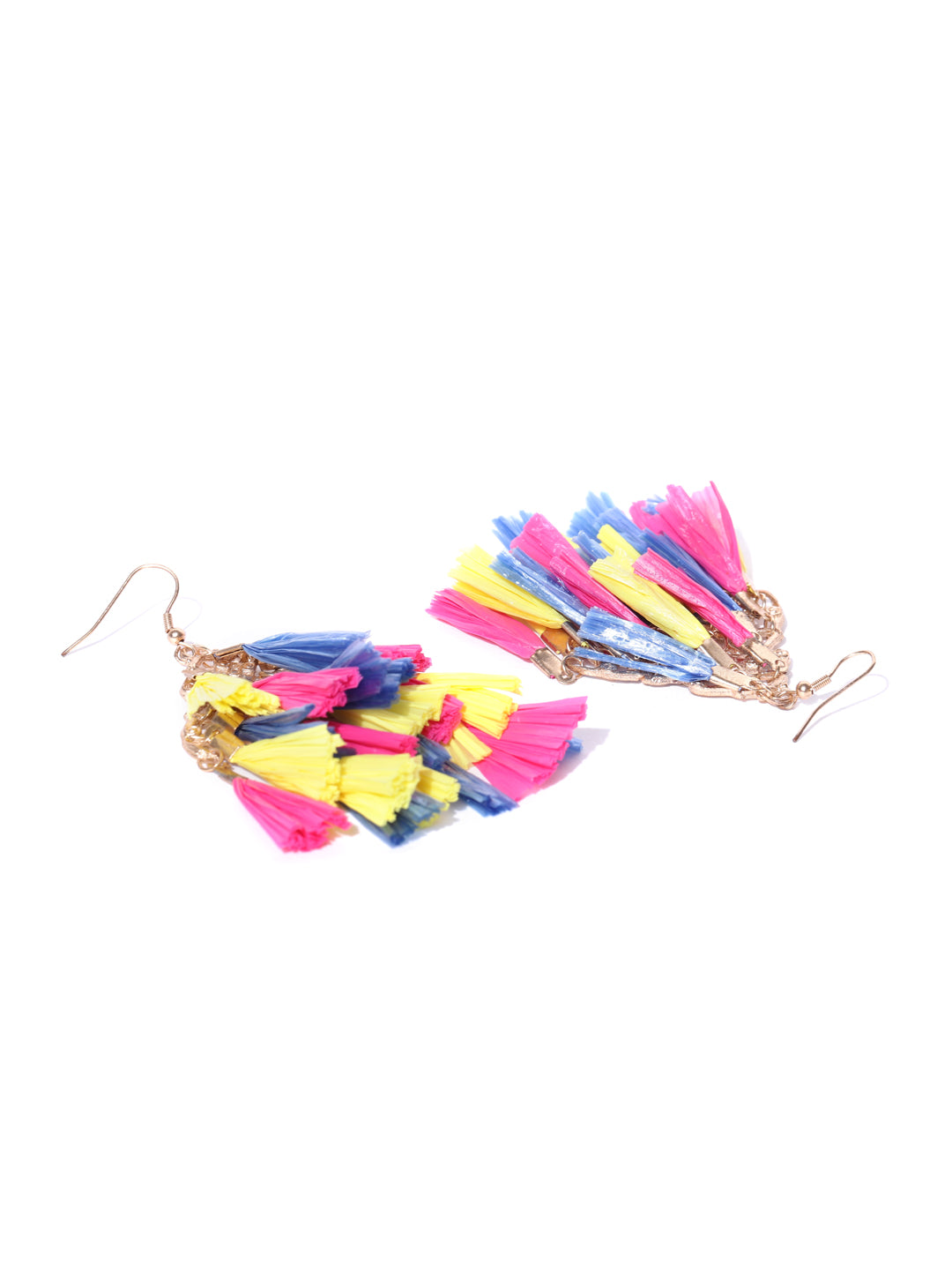 Blueberry multi colour raffia tassel detailing drop earring