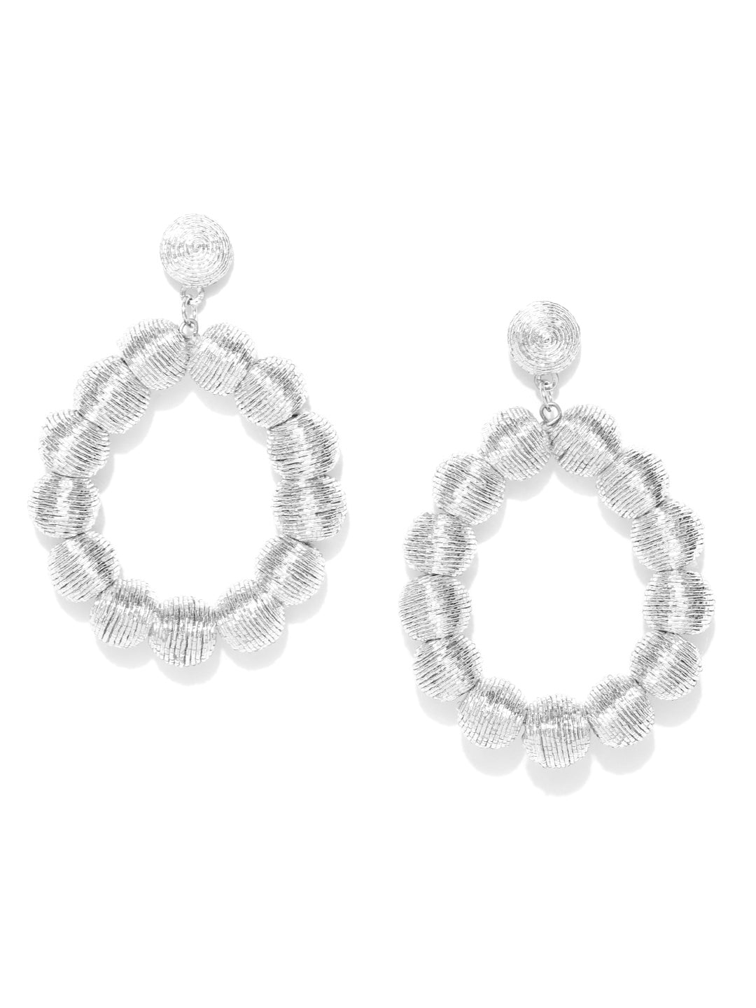 Blueberry silver colour jute ball drop earring